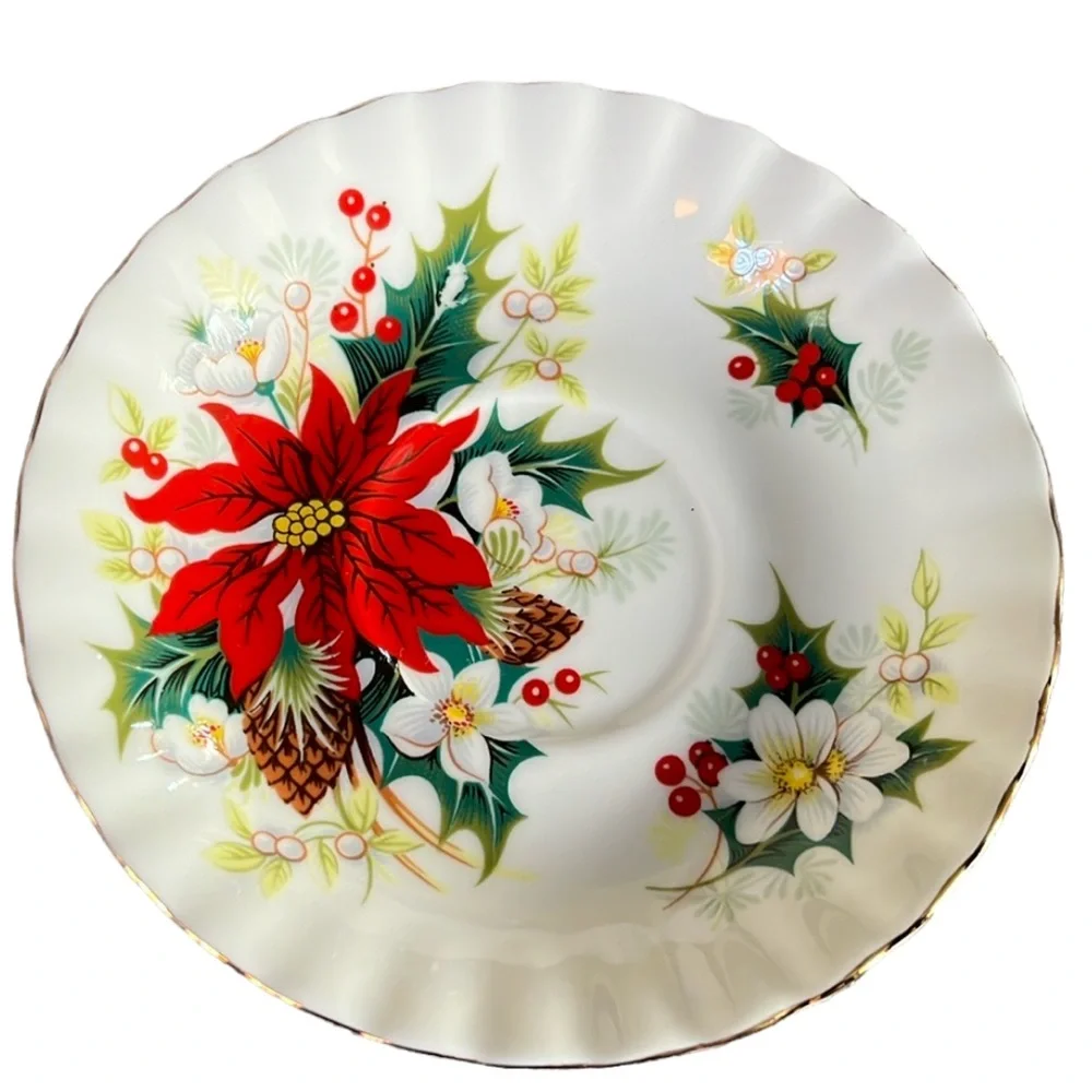ROYAL ALBERT POINSETTIA SAUCER ONLY, BONE CHINA ENGLAND VINTAGE REPLACEMENT